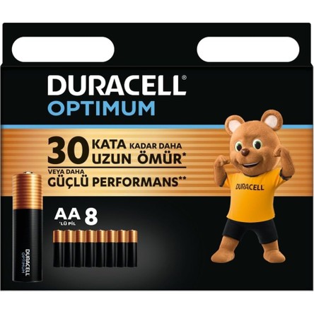 Duracell Optimum AA Pil (8’li paket), Alkalin Pil 1,5V, LR6 MX1500
