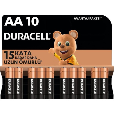 Duracell Alkalin AA Kalem Pil, 1,5 V LR6/MN1500, 10’lu paket