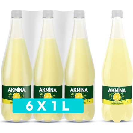 Akmina C Vitaminli Limon Aromalı Düşük Sodyumlu Doğal Maden Suyu 6x1 L