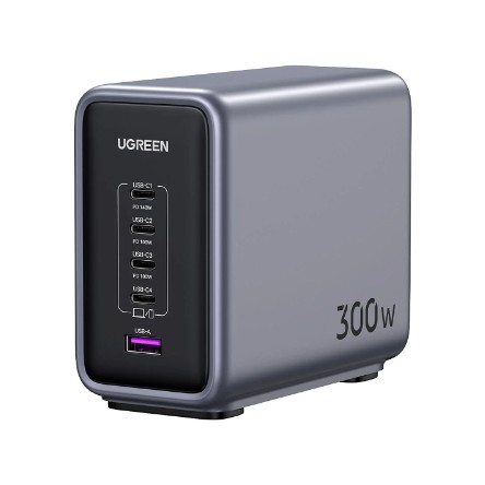 UGREEN Ugreen Nexode 300W Gan 5 Portlu Hızlı Şarj Cihazı Istasyonu, 4xusb-C, 1xusb-A, Gri - 90903