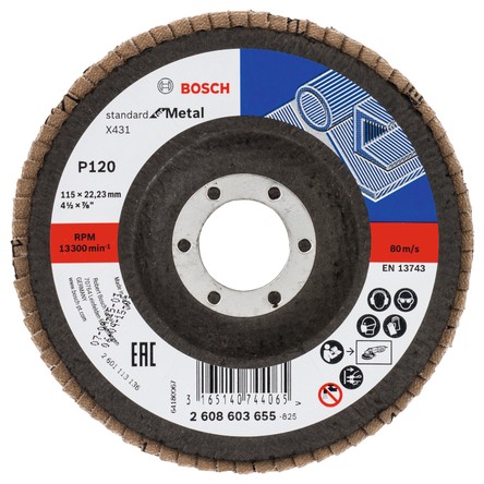 Bosch - 115 mm 120 Kum Standard Seri Metal Için X431 Alüminyumoksit Flap Zımpara Diski