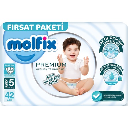 Molfix Premium Bebek Bezi Beden:5 (11-18kg) Junior 42 Adet Fırsat Paket