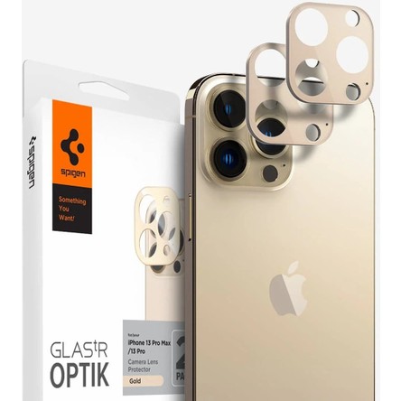 Spigen Apple iPhone 13 Pro Max / 13 Pro ile Uyumlu Kamera Lens Camı Koruyucu GLAS.tR Optik (2 Adet) Gold - AGL04034