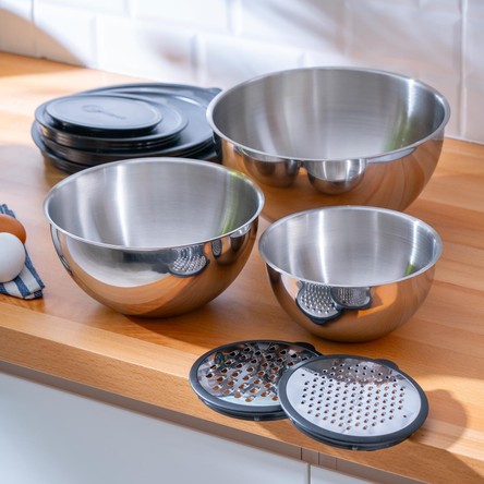 Acar Karat Çelik 9 Parça Rendeli Karıştırma Kabı - 16/20/24 cm