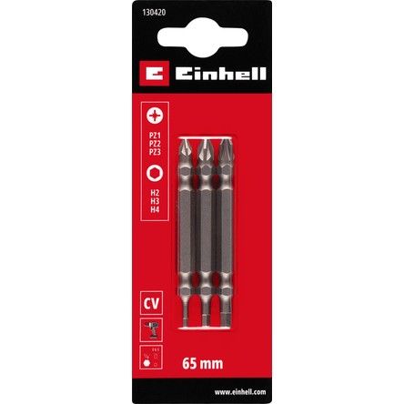 Einhell Orijinal Einhell Çift Uçlu Bit Seti, 3 Parça, 65 mm, PZ/H (Krom Vanadyum, Çok Yönlü Uç Profilleri, E 6.3 Sap) - 49130420