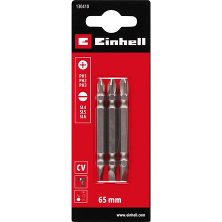 Einhell Orijinal Einhell Çift Uçlu Bit Seti, 3 Parça, 65 mm, PH / SL (Krom Vanadyum, Çok Yönlü Uç Profilleri, E 6.3 Sap) - 49130410