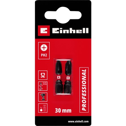 Einhell Orijinal Einhell Çift Torsiyonlu Darbeli Bit Seti, 2 Parça, 30 mm, PH2 (S2 Çelik, Yüksek Dayanıklılık, Çift Torsiyon Etkisi, Kırmızı Renk Halkası, C 6.3 Sap) - 49132020