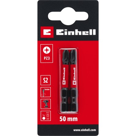Einhell Orijinal Einhell Darbeli Bit Seti, 2 Parça, 50 mm, PZ3 (S2 Çelik, Torsiyon Bölgesi, Verimli Güç Aktarımı, Kırmızı Renk Halkası, E 6.3 Sap) - 49131210