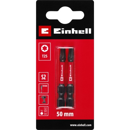 Einhell Orijinal Einhell Darbeli Bit Seti, 2 Parça, 50 mm, T25 (S2 Çelik, Torsiyon Bölgesi, Verimli Güç Aktarımı, Kırmızı Renk Halkası, E 6.3 Sap) - 49131250