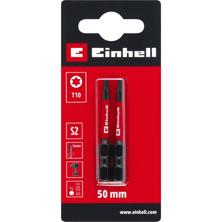Einhell Orijinal Einhell Darbeli Bit Seti, 2 Parça, 50 mm, T10 (S2 Çelik, Torsiyon Bölgesi, Verimli Güç Aktarımı, Kırmızı Renk Halkası, E 6.3 Sap) - 49131220