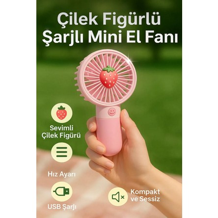 Aksesuar Kasabası Sevimli Meyve Figürlü Şarjlı Taşınabilir Mini El Fanı ve Masa Fanı Soğutucu Pervane
