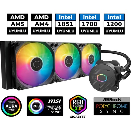 Cooler Master COOLERMASTER 360mm ML360L MLW-D36M-A18PZ-R1 ARGB Sıvı Soğutmalı AM5-1700p İşlemci Fanı