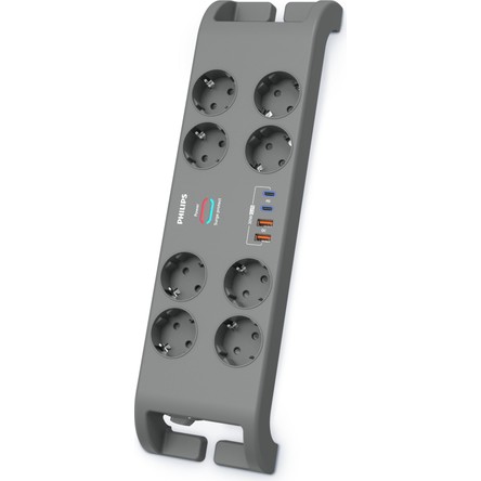 Philips SPN8180GA Akım Korumalı Priz 8'li + 2x Usb-A 18W + 2x Usb-C 20W - 2m Kablo - Siyah