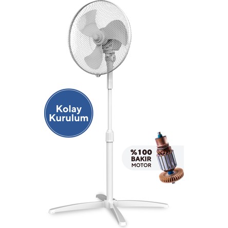 Kumtel KTF-290 Beyaz Vantilatör 16'' (3p)