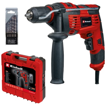 Einhell Darbeli Matkap TC-ID 720/1 E Kit (delme/darbeli delme, 13 mm mandren, devir elektroniği, beton için 5 parçalı uç seti + E-Box Basic) - 4259846