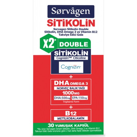 Sorvagen Smart Double Sitikolin Dha Omega 3 ve B12 30 Kapsül