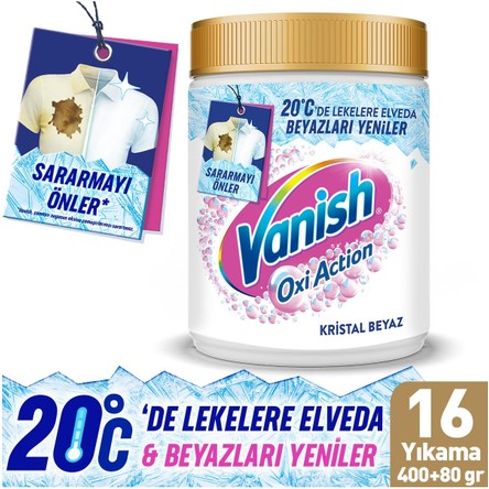 Vanish Oxi Action Kristal Beyaz Toz Deterjan Güçlendirici ve Leke Çıkarıcı 480 Gram