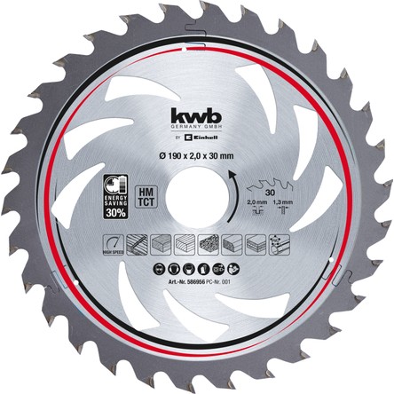 Einhell Orijinal Einhell Daire Testere Bıçağı 190 x 30 mm (Testere aksesuarı, Ø 190 mm, 30 mm göbek, 30 diş, 2,0 mm kesme genişliği, HM uçlu, el tipi daire testereler için) - 49586956
