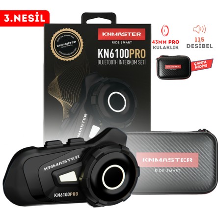 Knmaster KN6100 PRO Motosiklet Kask İnterkom Bluetooth Intercom Kulaklık Seti Siyah