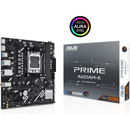 Asus Prıme A620AM-K Amd A620A Am5 Ddr5 7600 Dp HDMI M2 Usb3.2 Aura Rgb Matx 6+2+1+1 Güç Aşamaları, 128GB’A Kadar Ram Desteği, Asus 5x Protectıon Iıı