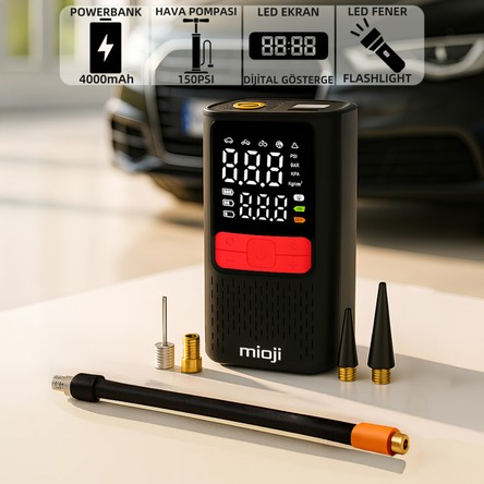 Mioji 11C 4000mAh Taşınabilir Hava Pompası + Powerbank - Taşıma Çantası Hediye