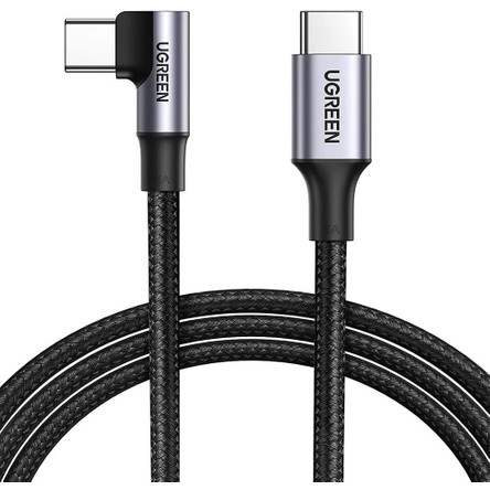 UGREEN USB-C 100W 5A QC PD 90 Derece Örgülü Hızlı Şarj Kablosu, 1 Metre, Siyah, 70643