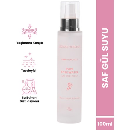 Bade Natural Gül Suyu Etkili Tonik %100 DoğalSaf 100 ml