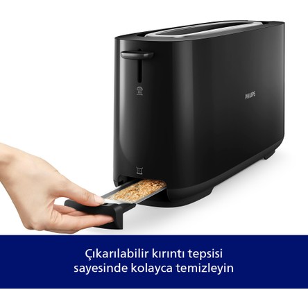 Philips HD2590/90 Daily Collection Uzun Yuvalı Ekmek Kızartma Makinesi, Buz Çözme Modu, 8 Kızartma Ayarı, Uzun Yuvalı, Siyah,