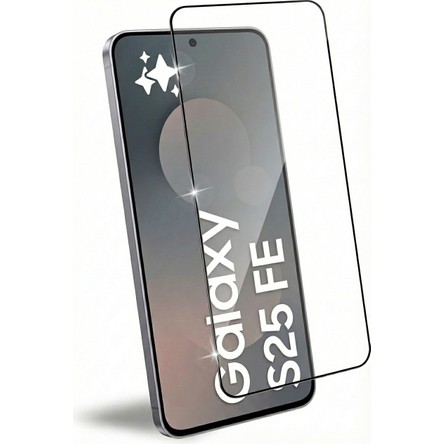 Fibaks Samsung Galaxy S25 Fe Kılıf Kırılmaz Cam Tam Ekran Koruyucu 150CC Antistatik Büyük Kenar 9h Temperli Koruma