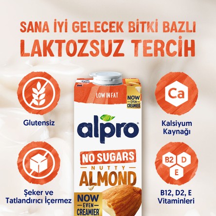 Alpro Şekersiz Badem Sütü 1 L Vegan Laktozsuz Bitkisel Bazlı