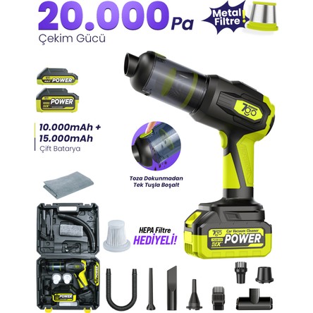 7Go 7go 7gab-03 Kablosuz Araç Içi Süpürge | 20.000PA Güçlü Emiş | 90.000RPM Fırçasız Motor | 25.000MAH Uzun Ömürlü Batarya | Üfleme & Vakum 2’si 1 Arada