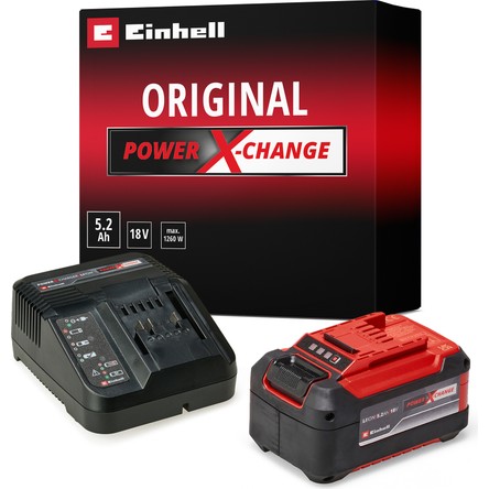 Einhell Orijinal Einhell 5.2 Ah akü ve şarj cihazı Power X-Change Başlangıç Kiti (Li-ion, 18 V, 100 dakika şarj süresi, tüm Power X-Change cihazları için uygun) - 4512147