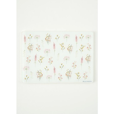 Bella Maison Flores Çiçek Desenli Cam Kesme Tahtası 35x25 cm Gıdayla Temasa Uygun 1 Adet