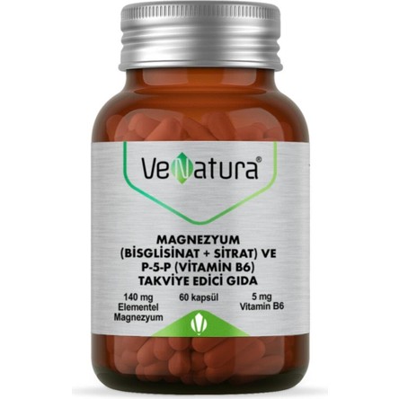 Venatura Magnezyum Bisglisinat + Sitrat ve P-5-P (Vitamin B6) 60 Kapsül