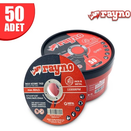 Rayno Metal Kesici 115X1.0X22.23 Inox Kesme Taşı - 50 Adet - RYN10020