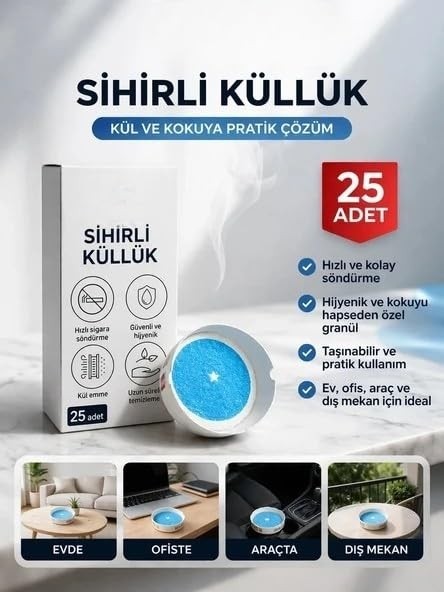 1001 Sihirli Küllük 25 Adet Dumansız Kokusuz Kül Toplayıcı Taşınabilir Hijyenik Masa Üstü Tek K görsel 4