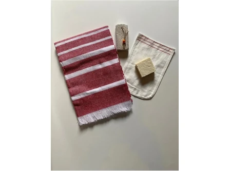 Resim Gelin Hamamı Seti, Premium Peştemal , Ponza Topuk Taşı, Doğal Zeytinyağı Sabun, Kese 4lü Set 