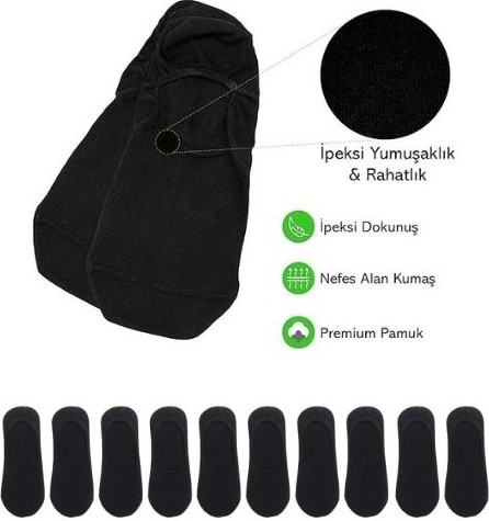 Kral Socks Kadın - Erkek Düz Desen (10 Çift) Pamuklu Terletmez Babet Çorap görsel 5