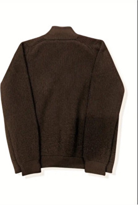 Tarz Cool Erkek Slim Fit Triko Hırka Kahverengi Akrilik Düz Desenli Fermuarlı Özellikli görsel 2
