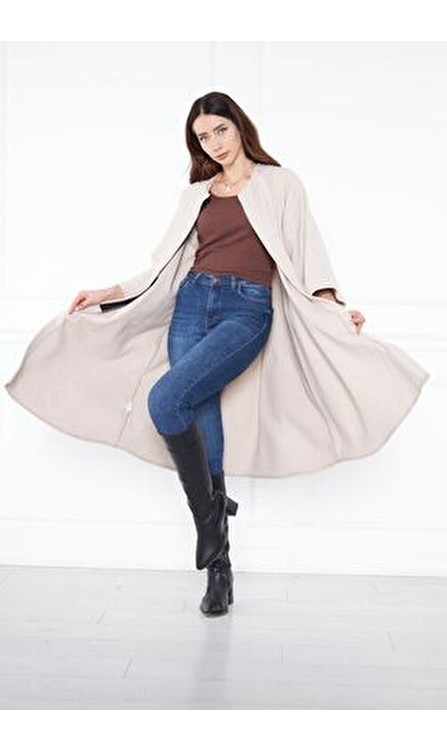 Comstar Kadın Trend Oversize Uzun Kol Şık Siyah Kaşe Panço görsel 8