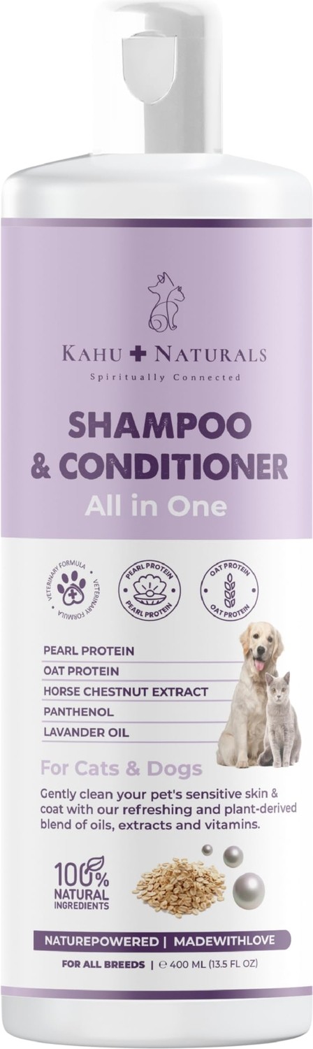 Aesco Kahu Naturals All In One Şampuan Nemlendirici, Köpek ve Kedi, Inci ve Yulaf Proteini, At Kestanesi, PANTENOL,%100 Doğal, 400 ml