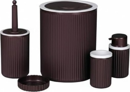 Prime 5’li Mürdüm Rengi Banyo Seti, Çöp Kovası, Sıvı Sabunluk, Diş Fırçalık, Sabunluk ve Wc Fırçası, Modern Çizgili Şık Tasarım