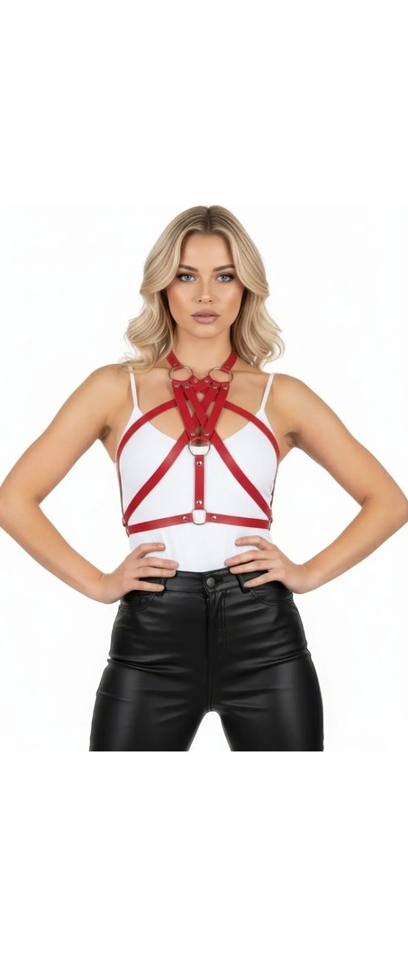 Aesco Kırmızı Kadın Kemer Deri Vücut Harness Aksesuarı - BRF11 görsel 2