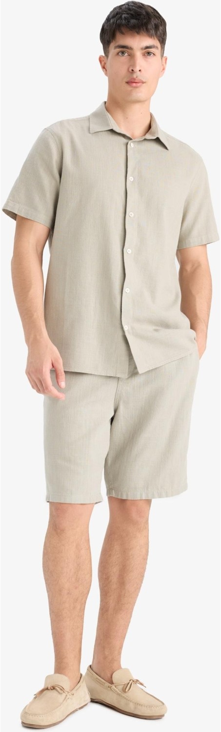 DeFacto %100 Pamuk Relax Fit Cepli Keten Görünümlü Bermuda Şort C7381AX25SM görsel 2
