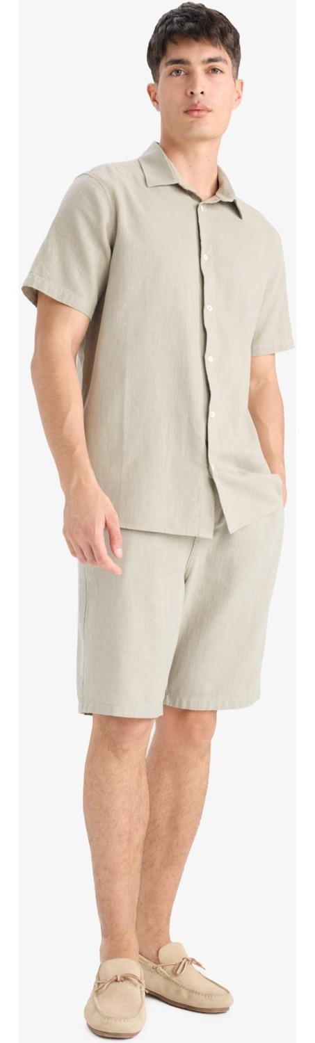 DeFacto %100 Pamuk Relax Fit Cepli Keten Görünümlü Bermuda Şort C7381AX25SM görsel 3