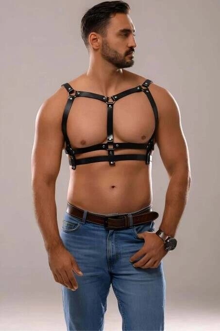 Nemere Erkek Deri Seksi Göğüs Harness - APFTM138 görsel 6