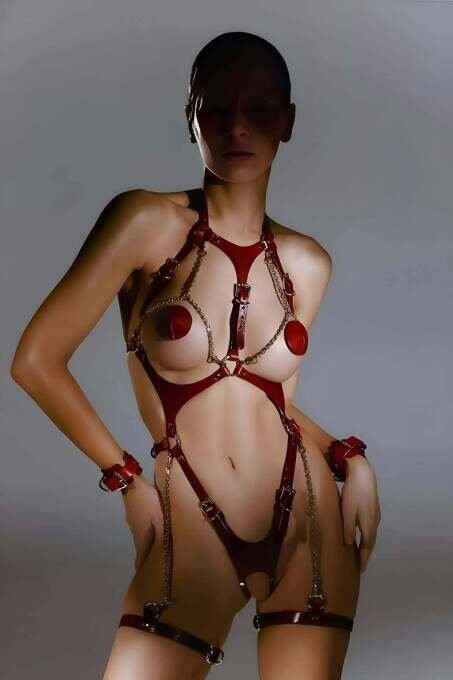 Ava Style Kelepçeli Deri Body Harness, Ağı Açık Fantazi Deri String Takım - BRF1098 Ava