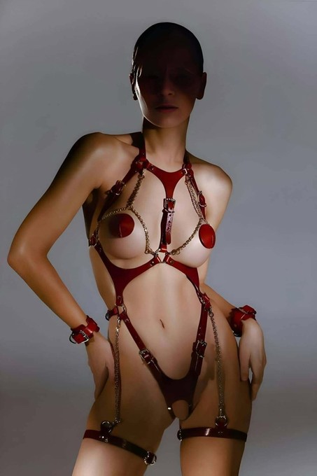 Ava Style Kelepçeli Deri Body Harness, Ağı Açık Fantazi Deri String Takım - BRF1098 Ava görsel 8