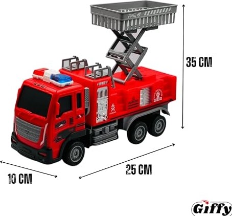 Die Grup Giffy/oyuncak Uzaktan Kumandalı Itfaiye Şarjlı Işıklı Full Fonksiyon Merdivenli Su Hortumlu Vinçli Model (Kırmızı Liftli) görsel 3