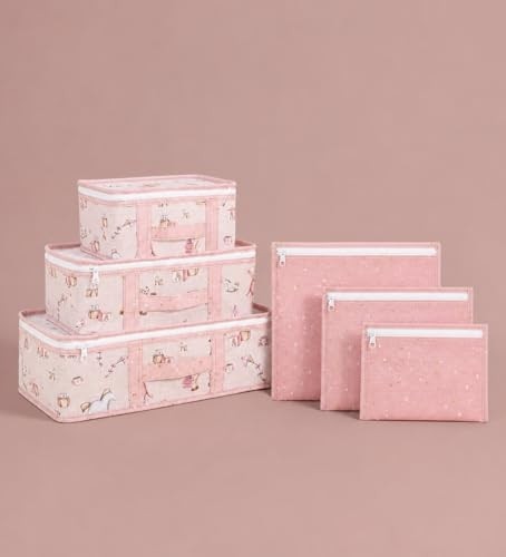 1001 Baby Lüks 6'lı Bavul Organizer Seyahat, Hastane Çantası (Pembe) görsel 2